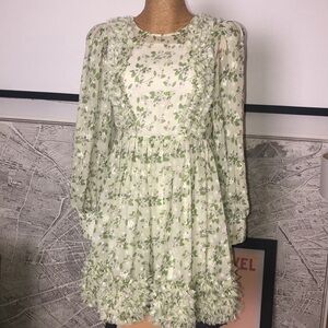 ANNE-LOUISE boutique Floral Ruffle Mini Dress in Light Green Size S